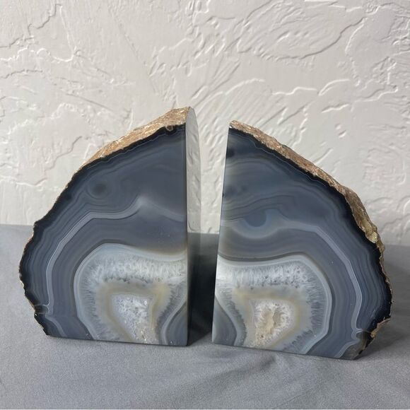 Crystal Droozy Agate Bookends Blue Thunder Egg Witchy Hippy Decor Medium - Picture 6 of 6